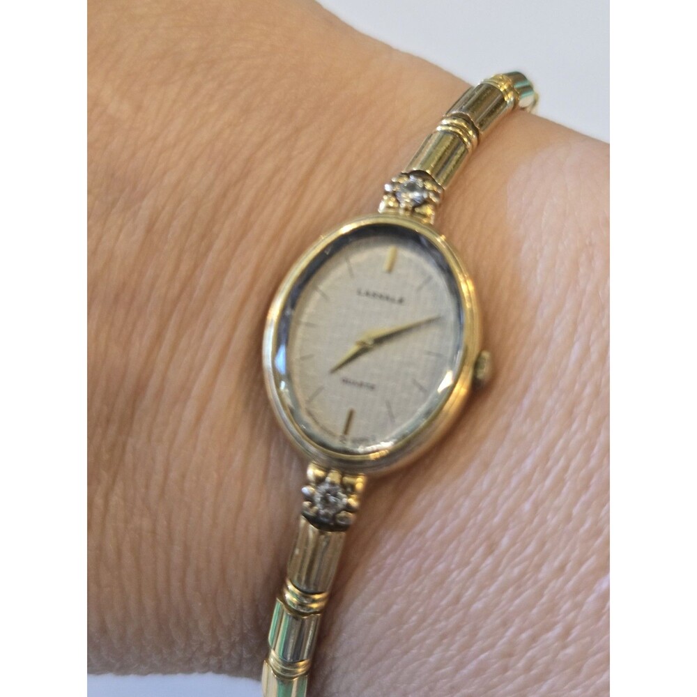 Lassale Womens Gold Tone Quartz Dress Watch Crystal Accents Japan 2E50-0050 READ